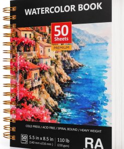 50 Sheets Watercolor Paper Pad.8.5X5.5 Water Color Paper.110lb/230gsm Painting Drawing Paper Book.Cold Press Watercolor Sketchbook.Art Supplies for Adults & Students to Practice