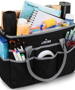 JJRING Large Multi-Functional Carrying Bag. 600D Nylon Artist Tote Bag with 16 Pockets Caddy for Art. Craft. Sewing. Make-up or School. Medical. Office Supplies Organizer. Silver | Multi-Functional Caddy Carrying Bag For Art. Craft. Sewing. Makeup. School. Medical & Office Supplies